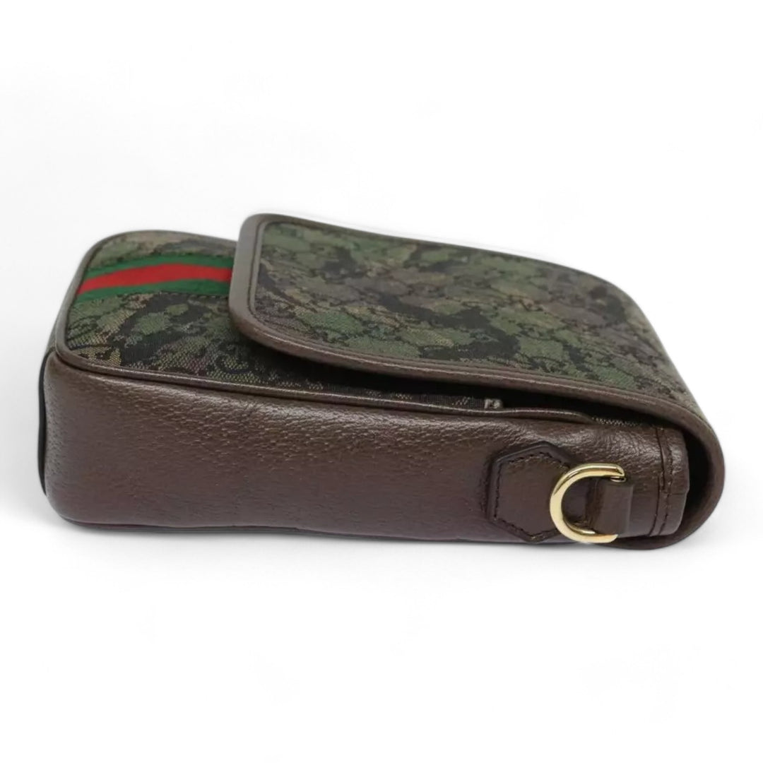 Gucci Palace Shoulder Bag Camouflage GG Canvas Web Sherry Line Unisex Green Brown Gold Hardware Crossbody Bag