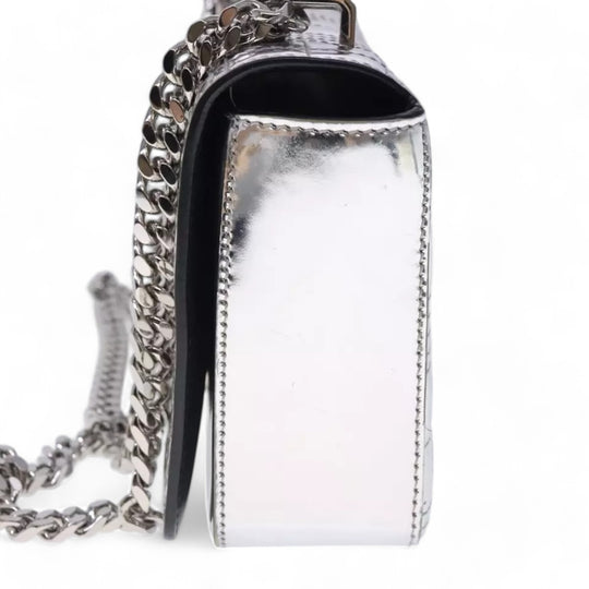 Burberry Chain Shoulder Bag Patent Leather Silver Women Handbag