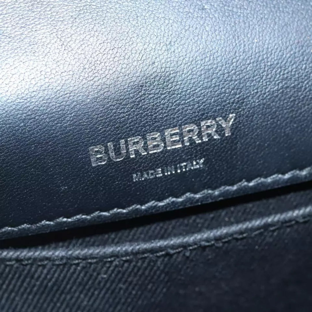 Burberry Chain Shoulder Bag Patent Leather Silver Women Handbag