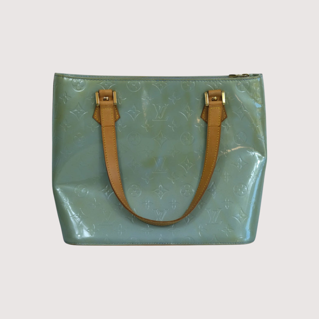 Louis Vuitton Vernis Houston Tote Green Monogram Patent Leather Shoulder Bag Women's Handbag