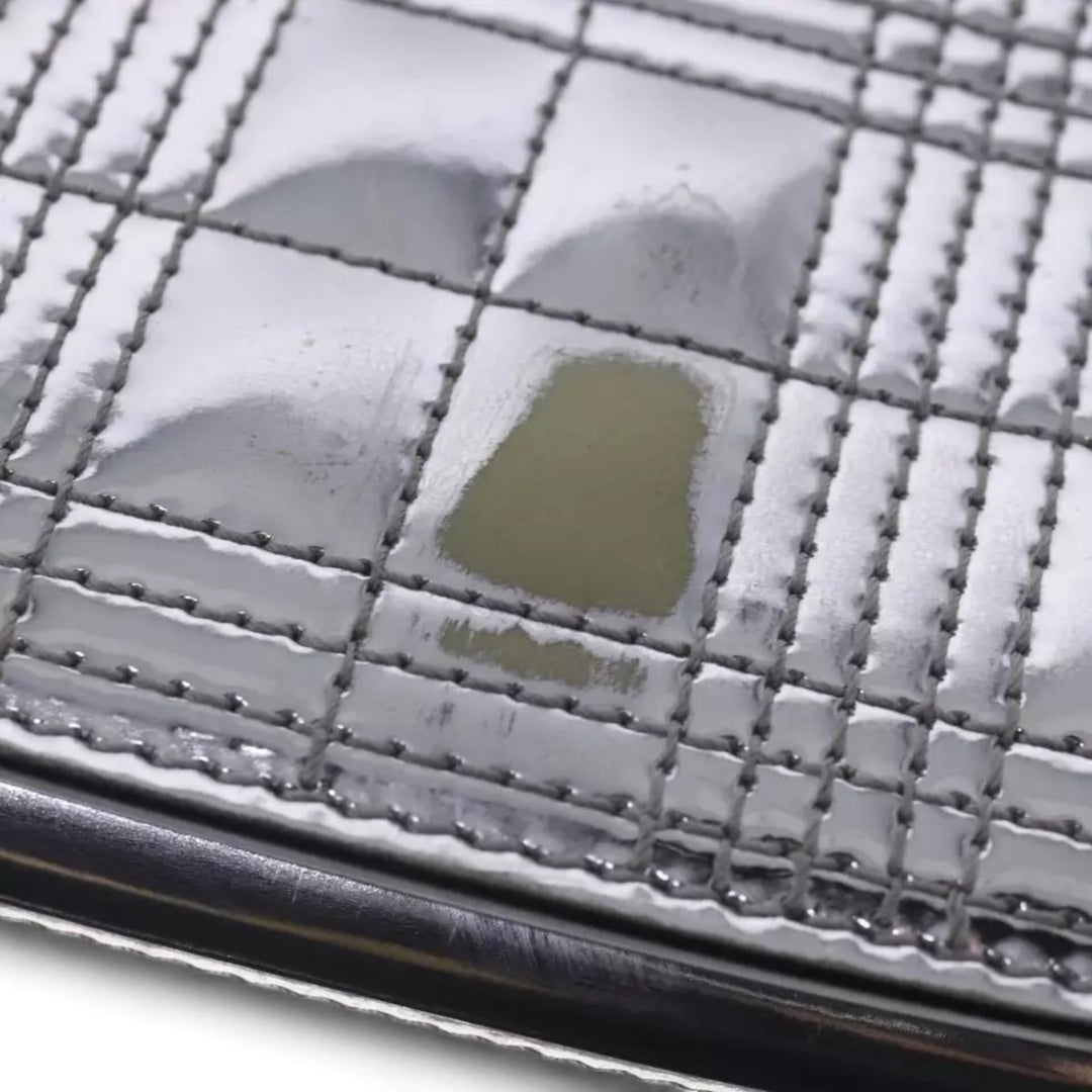 Burberry Chain Shoulder Bag Patent Leather Silver Women Handbag