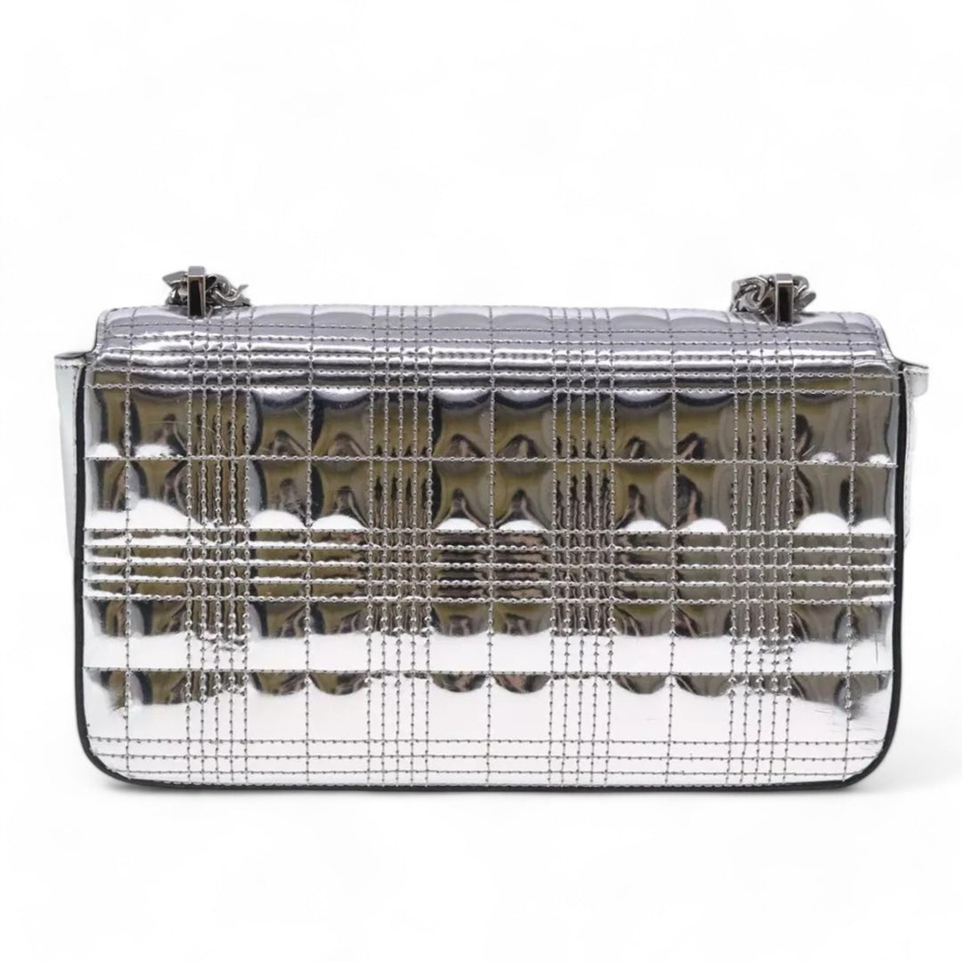 Burberry Chain Shoulder Bag Patent Leather Silver Women Handbag