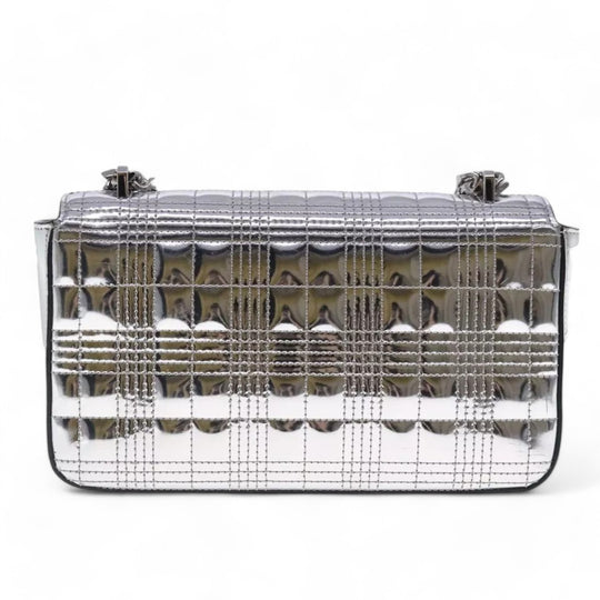 Burberry Chain Shoulder Bag Patent Leather Silver Women Handbag