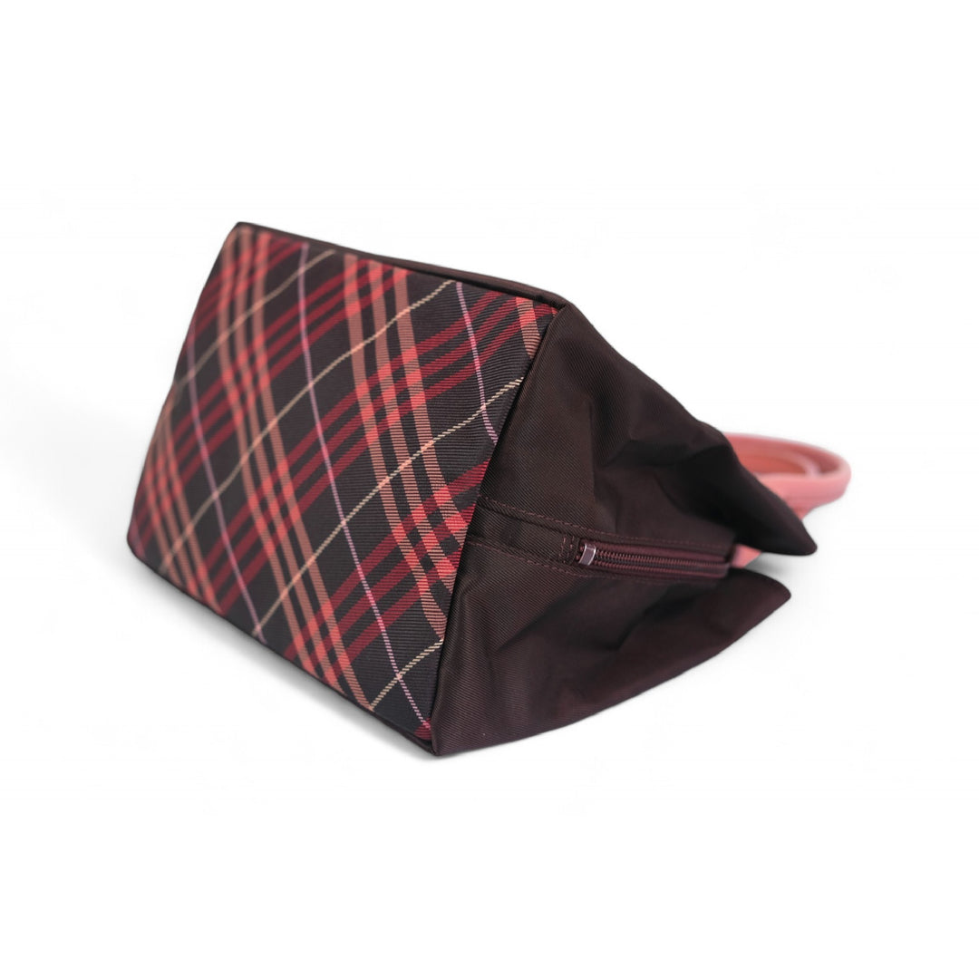 Burberry London Blue Label Handbag Black Pink Plaid Women's Tote Bag Designer Purse