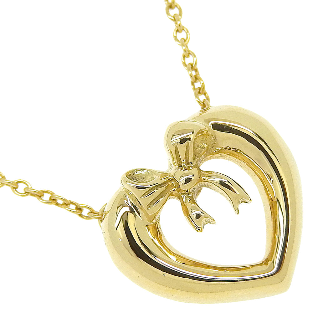 TIFFANY&Co. Necklace K18 yellow gold gold Heart & Ribbon Women Used Authentic