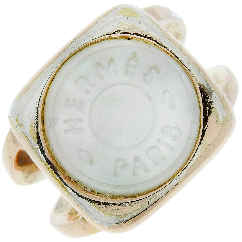 HERMES Ring Plated Gold, White Shell gold corozoserie Women Used Authentic