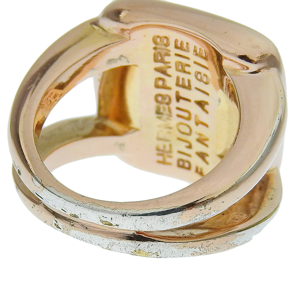 HERMES Ring Plated Gold, White Shell gold corozoserie Women Used Authentic