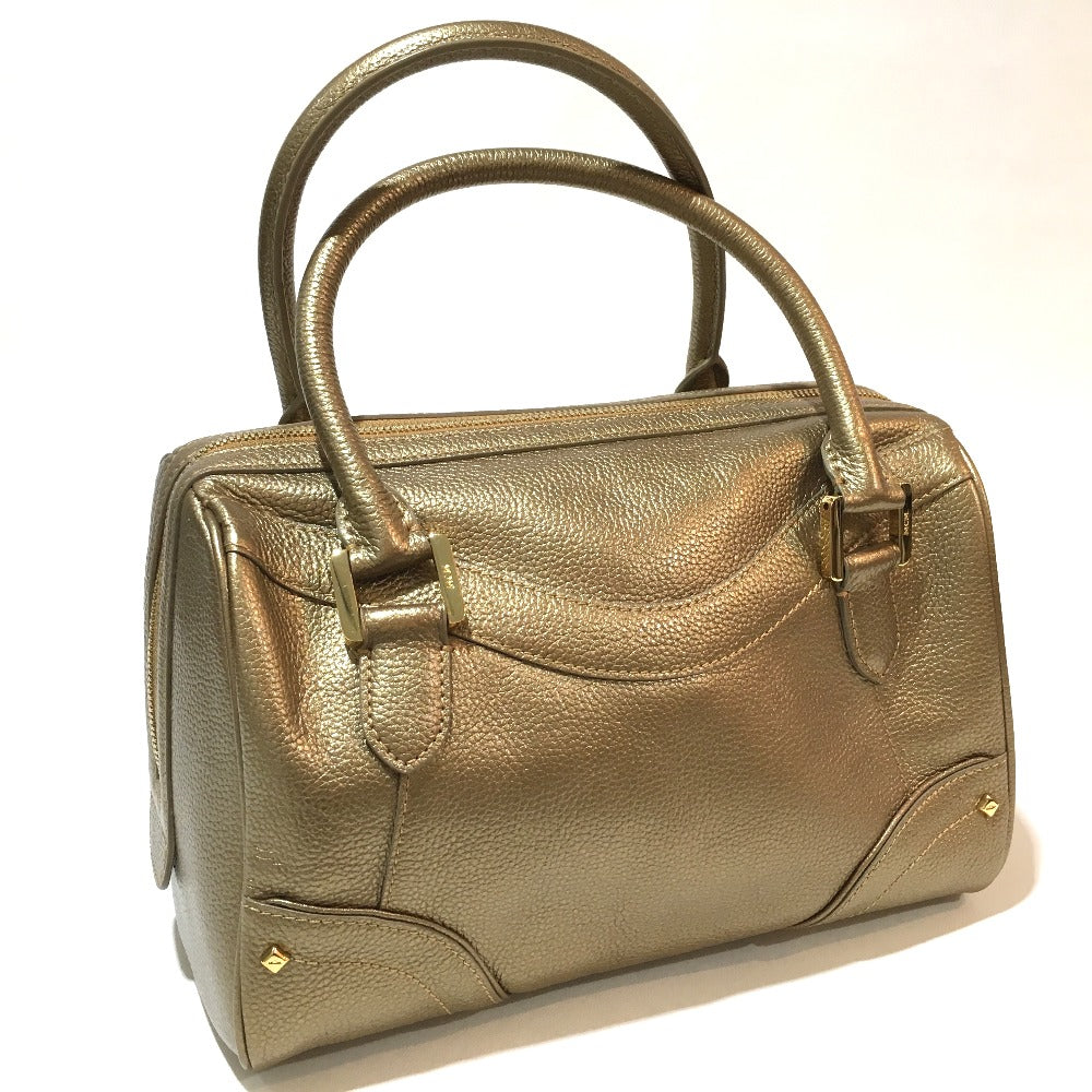 MCM Handbag leather gold Logo studs Women Secondhand Authentic