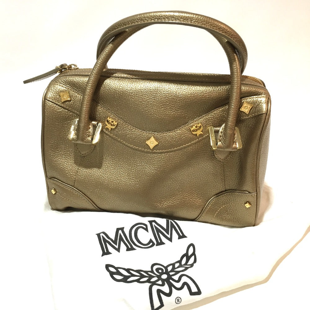 MCM Handbag leather gold Logo studs Women Secondhand Authentic