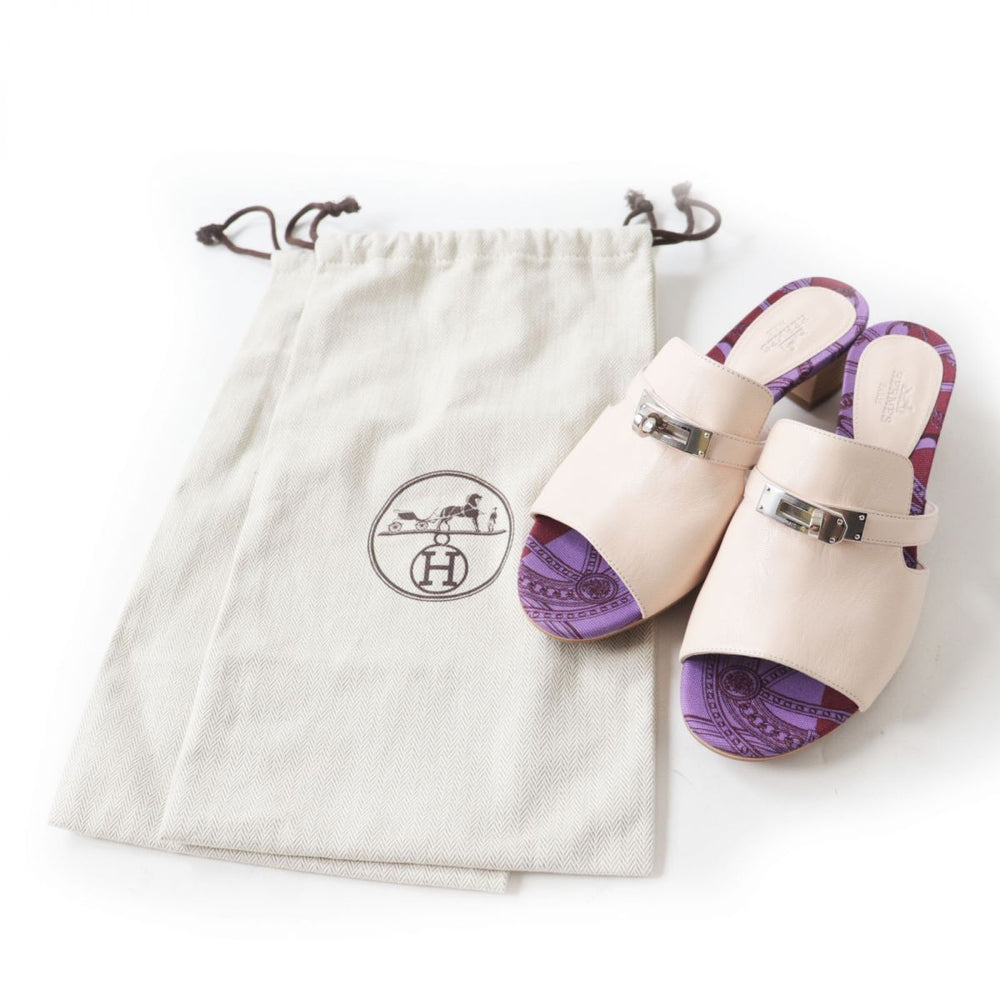 HERMES Sandals leather Purple x Light Pink x Silver Metal 36