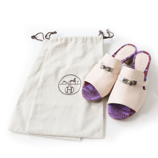 HERMES Sandals leather Purple x Light Pink x Silver Metal 36
