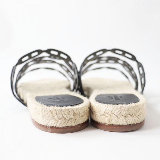 HERMES Sandals leather Black x Natural 37
