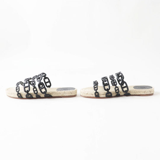 HERMES Sandals leather Black x Natural 37