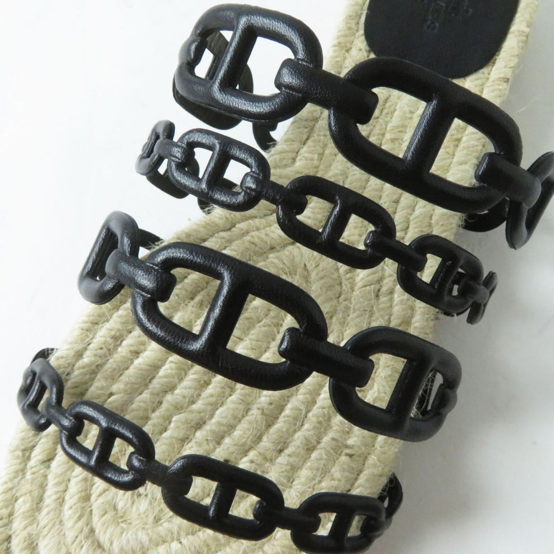 HERMES Sandals leather Black x Natural 37