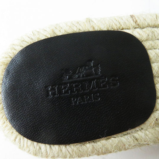 HERMES Sandals leather Black x Natural 37