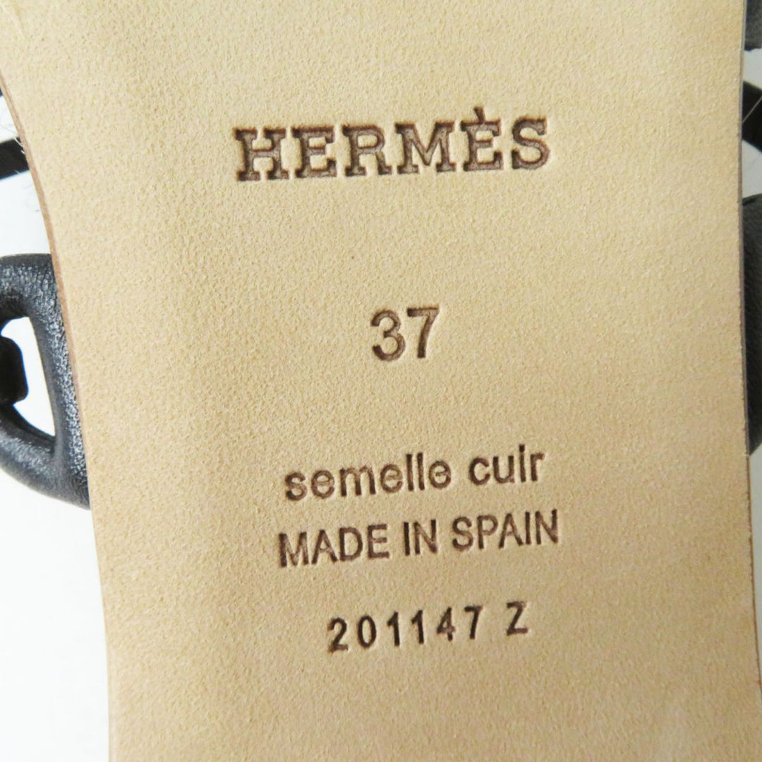 HERMES Sandals leather Black x Natural 37