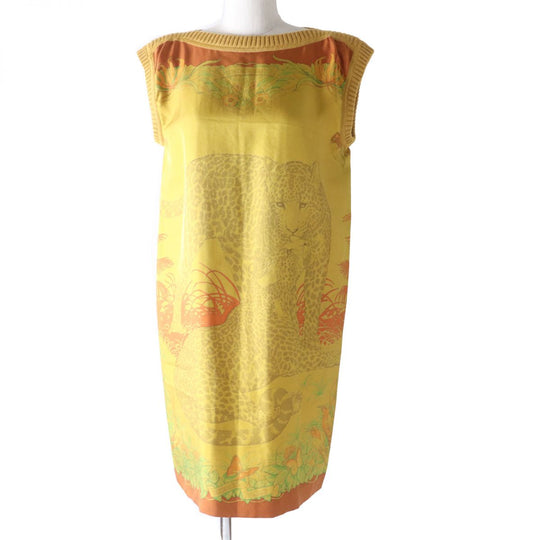 HERMES one piece silk mustard JUNGLE LOVE 38