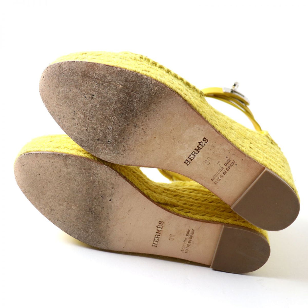 HERMES Sandals leather Yellow x Silver Metal 36