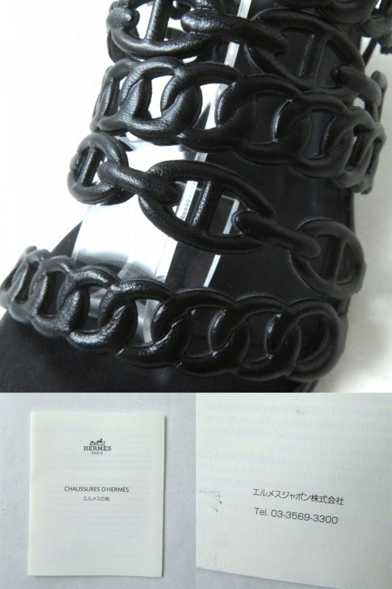 HERMES Sandals leather black 37.5