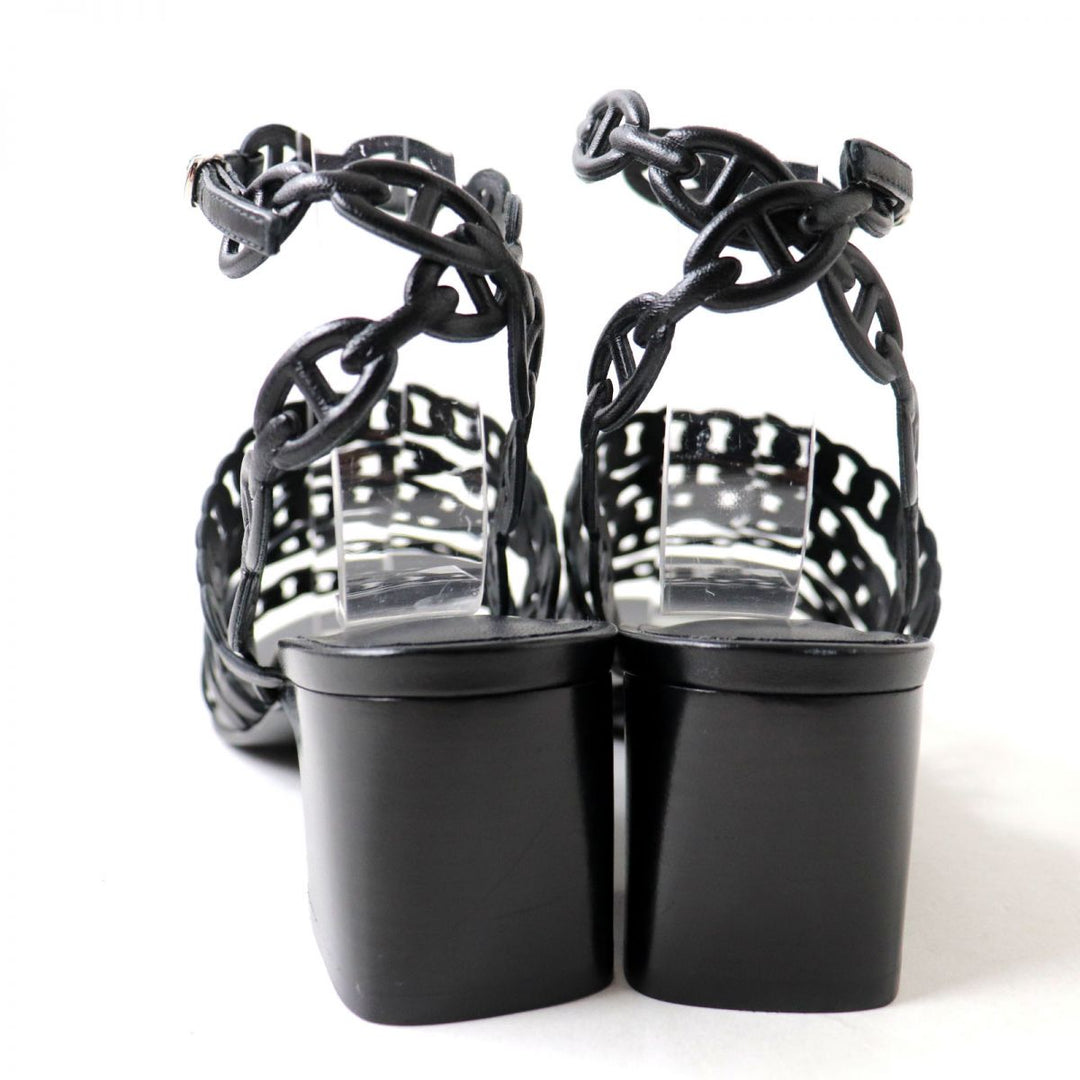 HERMES Sandals leather black 37.5