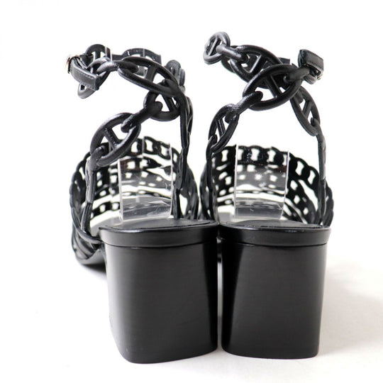 HERMES Sandals leather black 37.5