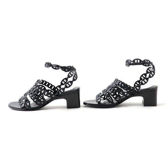 HERMES Sandals leather black 37.5