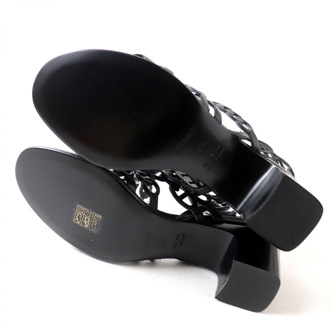 HERMES Sandals leather black 37.5