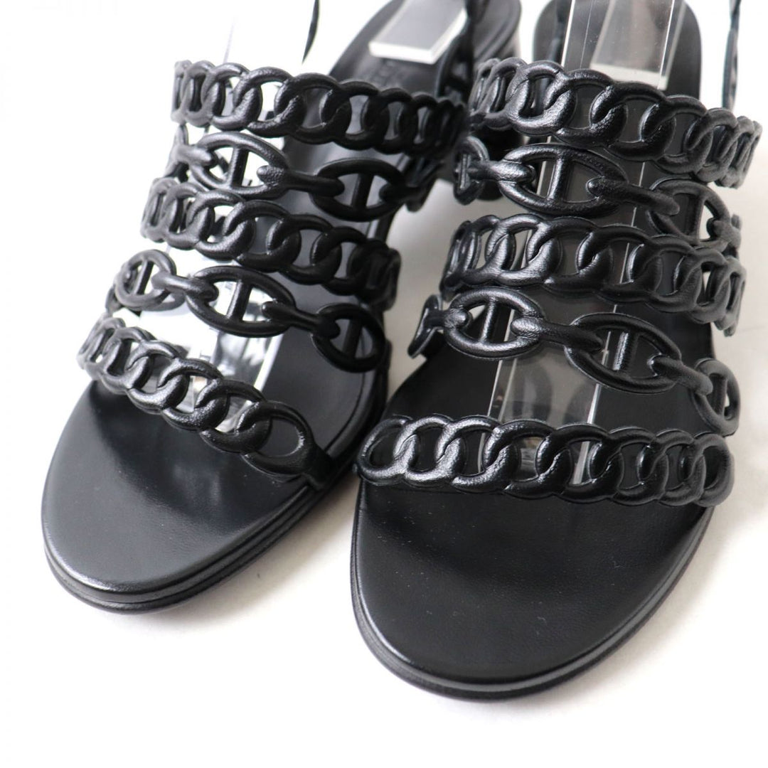 HERMES Sandals leather black 37.5