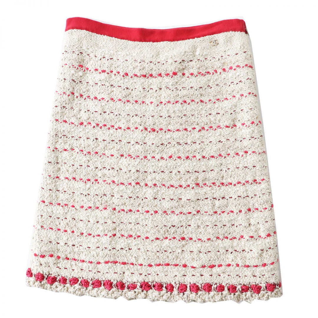CHANEL skirt silk Beige x red 38