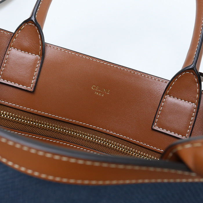 CELINE Tote Bag Vertical Hippo Small 2Way Mini Handbag canvas, leather Navy Women