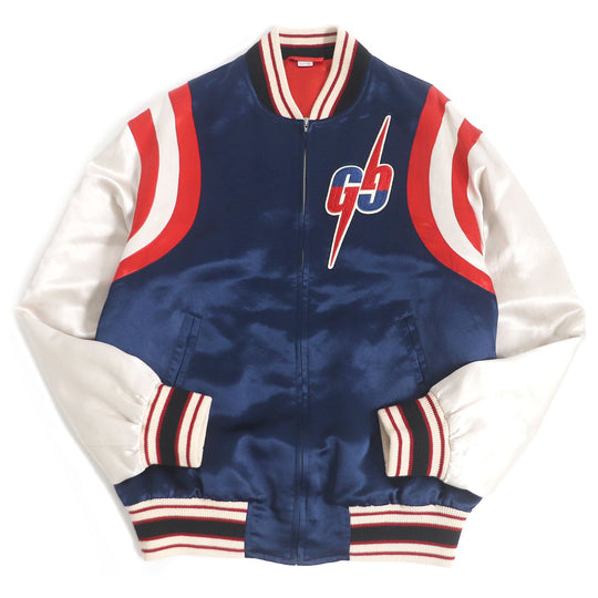 GUCCI Stajan 575315 Main: 100% acetate, part: 57% rayon, part: 43% polyester, part: 100% wool, decoration: 100% acetate, embroidery: 100% polyester Blue x red mens 44 Used Authentic