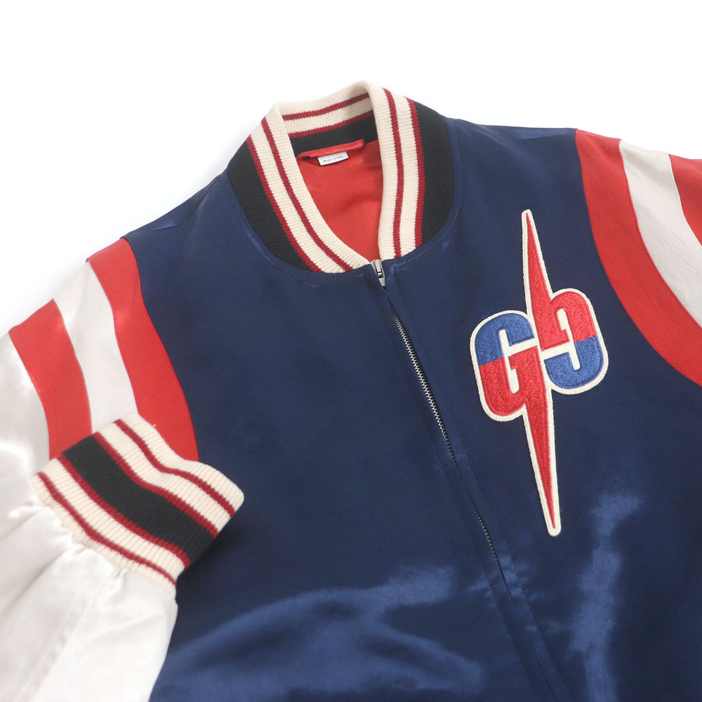 GUCCI Stajan 575315 Main: 100% acetate, part: 57% rayon, part: 43% polyester, part: 100% wool, decoration: 100% acetate, embroidery: 100% polyester Blue x red mens 44 Used Authentic