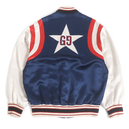 GUCCI Stajan 575315 Main: 100% acetate, part: 57% rayon, part: 43% polyester, part: 100% wool, decoration: 100% acetate, embroidery: 100% polyester Blue x red mens 44 Used Authentic
