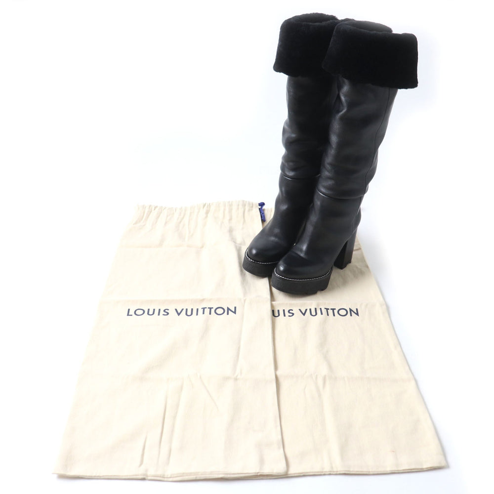LOUIS VUITTON Knee-high boots Main: Leather Lining: Mouton black Bobble Line Women 36 Used Authentic