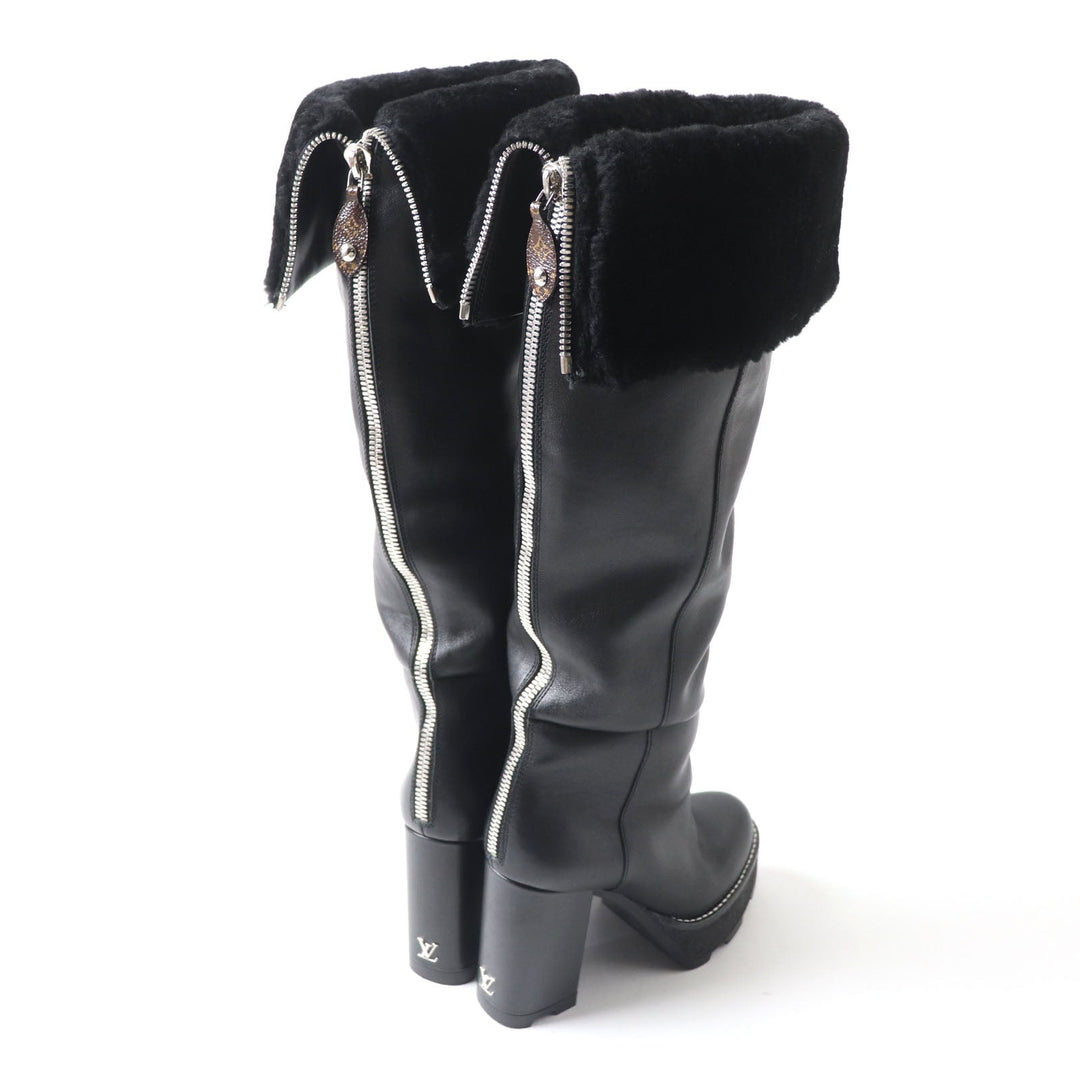 LOUIS VUITTON Knee-high boots Main: Leather Lining: Mouton black Bobble Line Women 36 Used Authentic