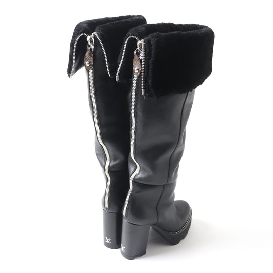 LOUIS VUITTON Knee-high boots Main: Leather Lining: Mouton black Bobble Line Women 36 Used Authentic