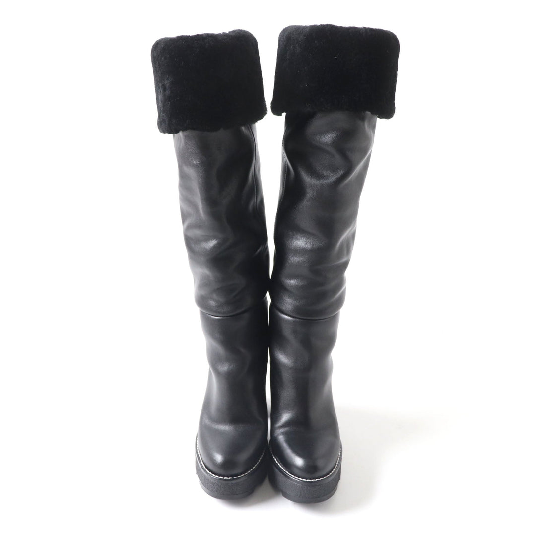 LOUIS VUITTON Knee-high boots Main: Leather Lining: Mouton black Bobble Line Women 36 Used Authentic