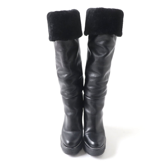 LOUIS VUITTON Knee-high boots Main: Leather Lining: Mouton black Bobble Line Women 36 Used Authentic
