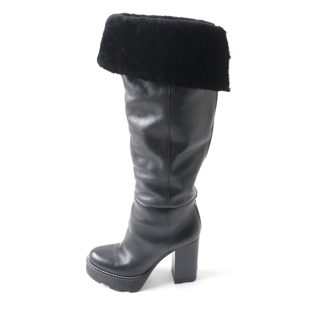 LOUIS VUITTON Knee-high boots Main: Leather Lining: Mouton black Bobble Line Women 36 Used Authentic