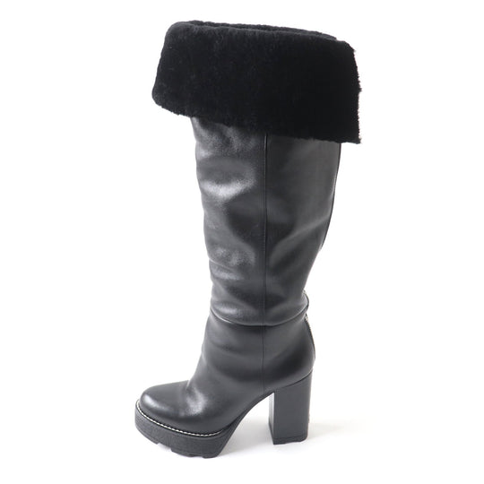 LOUIS VUITTON Knee-high boots Main: Leather Lining: Mouton black Bobble Line Women 36 Used Authentic