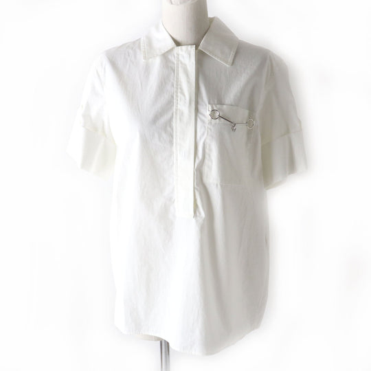 HERMES Short sleeve shirt 2E0607DJ Main: 100% cotton white Women 36 Used Authentic