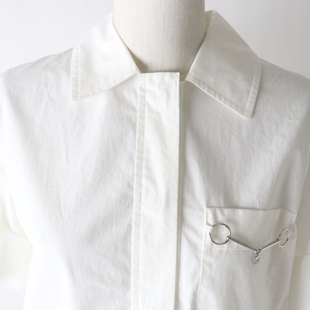 HERMES Short sleeve shirt 2E0607DJ Main: 100% cotton white Women 36 Used Authentic