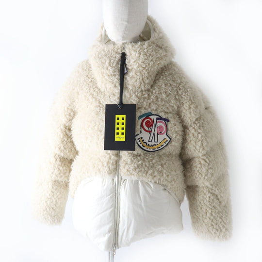 MONCLER Down jacket Outer: 100% polyester, Lining: 100% nylon, Part: 100% nylon Beige x Ivory ROUSAY Women 1 Used Authentic