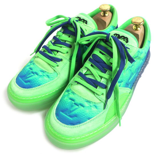 LOUIS VUITTON sneakers 1A9UYN Main: Leather Lime x Blue LV Oriline Richelieu Monogram mens 6 1/2 Used Authentic