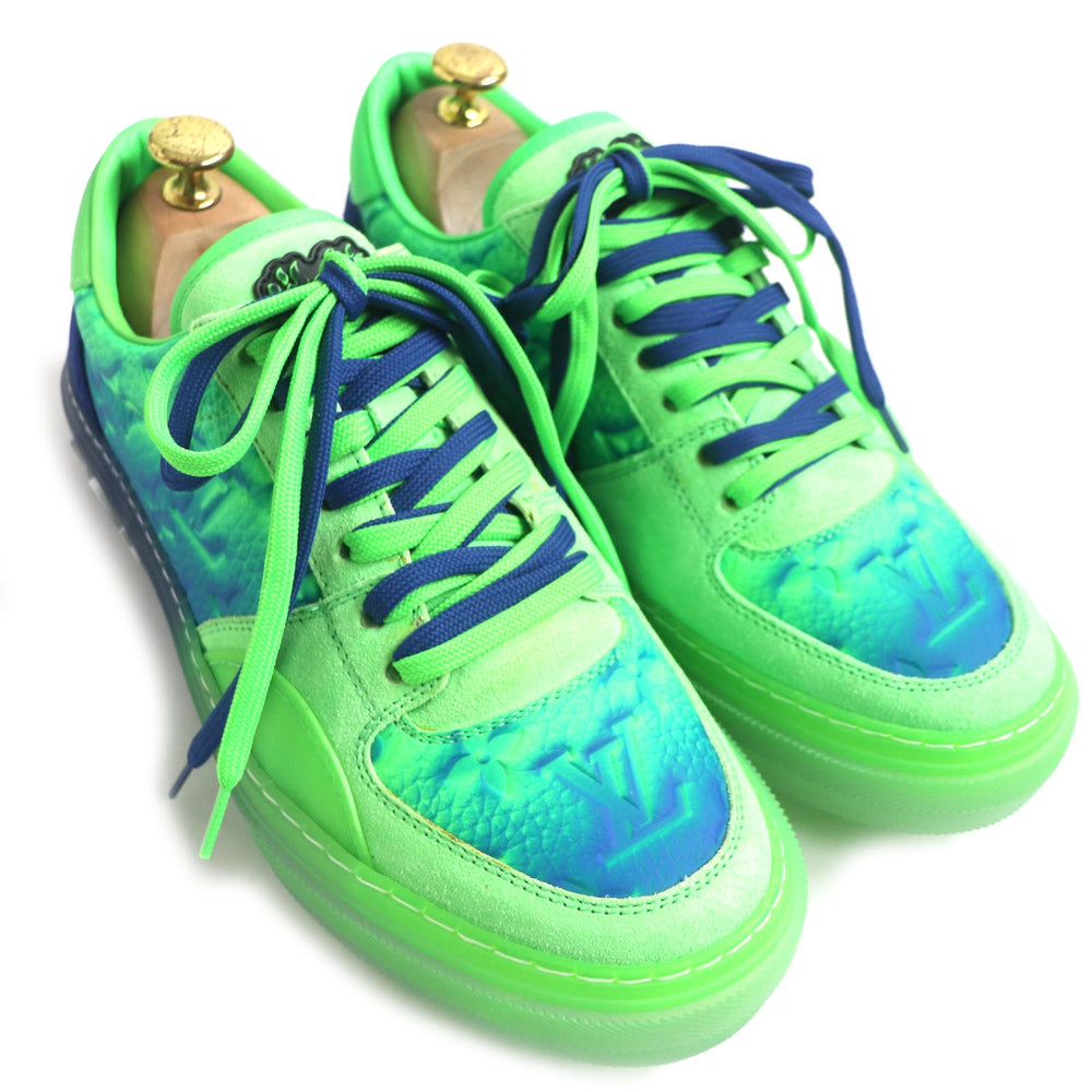 LOUIS VUITTON sneakers 1A9UYN Main: Leather Lime x Blue LV Oriline Richelieu Monogram mens 6 1/2 Used Authentic