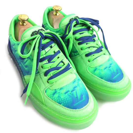 LOUIS VUITTON sneakers 1A9UYN Main: Leather Lime x Blue LV Oriline Richelieu Monogram mens 6 1/2 Used Authentic