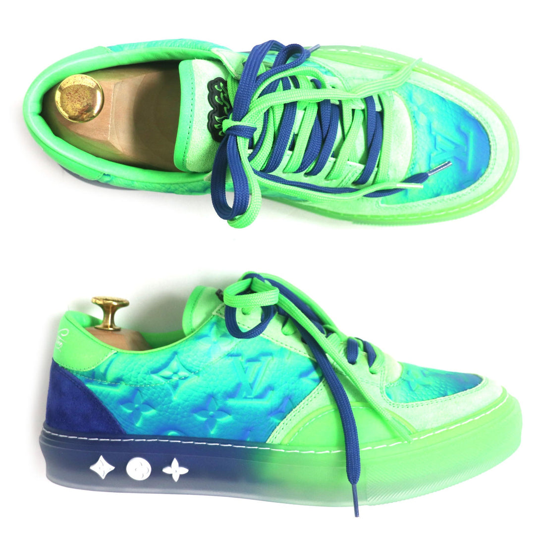 LOUIS VUITTON sneakers 1A9UYN Main: Leather Lime x Blue LV Oriline Richelieu Monogram mens 6 1/2 Used Authentic