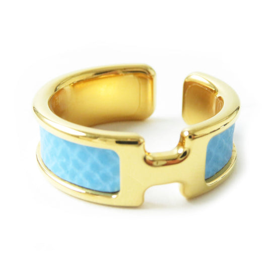HERMES Earring GPEpsom Light blue Olympe Women Used Authentic