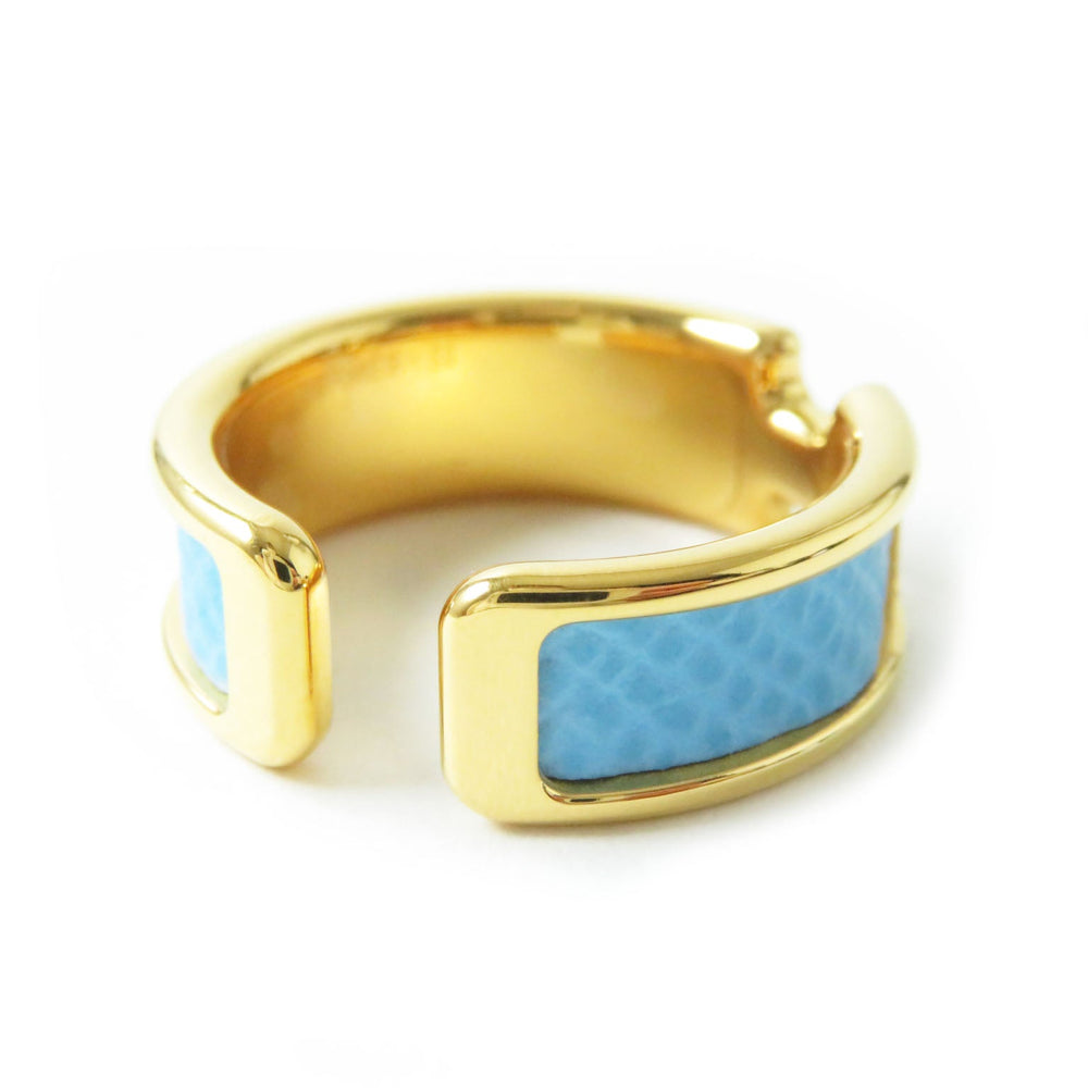 HERMES Earring GPEpsom Light blue Olympe Women Used Authentic