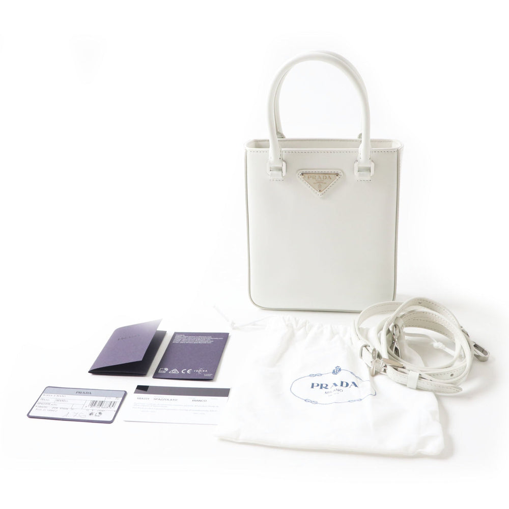 PRADA Shoulder Bag 1BA331 SPAZZOLATO (brushed leather) BIANCO Small Brushed Leather Women Used Authentic